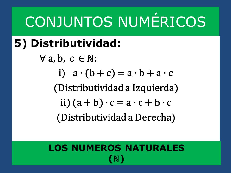 CONJUNTOS NUMÉRICOS 5) Distributividad: ∀ a, b, c ∈ ℕ: