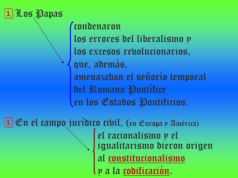Los Papas condenaron. los errores del liberalismo y. los excesos revolucionarios, que, además, amenazaban el señorío temporal.