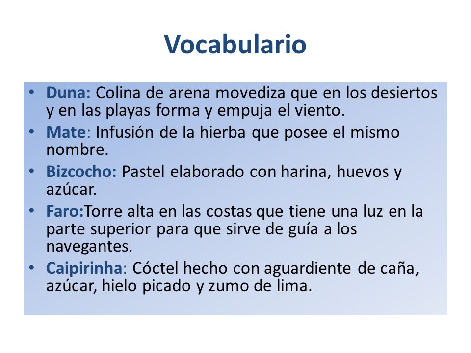 Vocabulario Duna: Colina de arena movediza que en los desiertos y en las playas forma y empuja el viento.