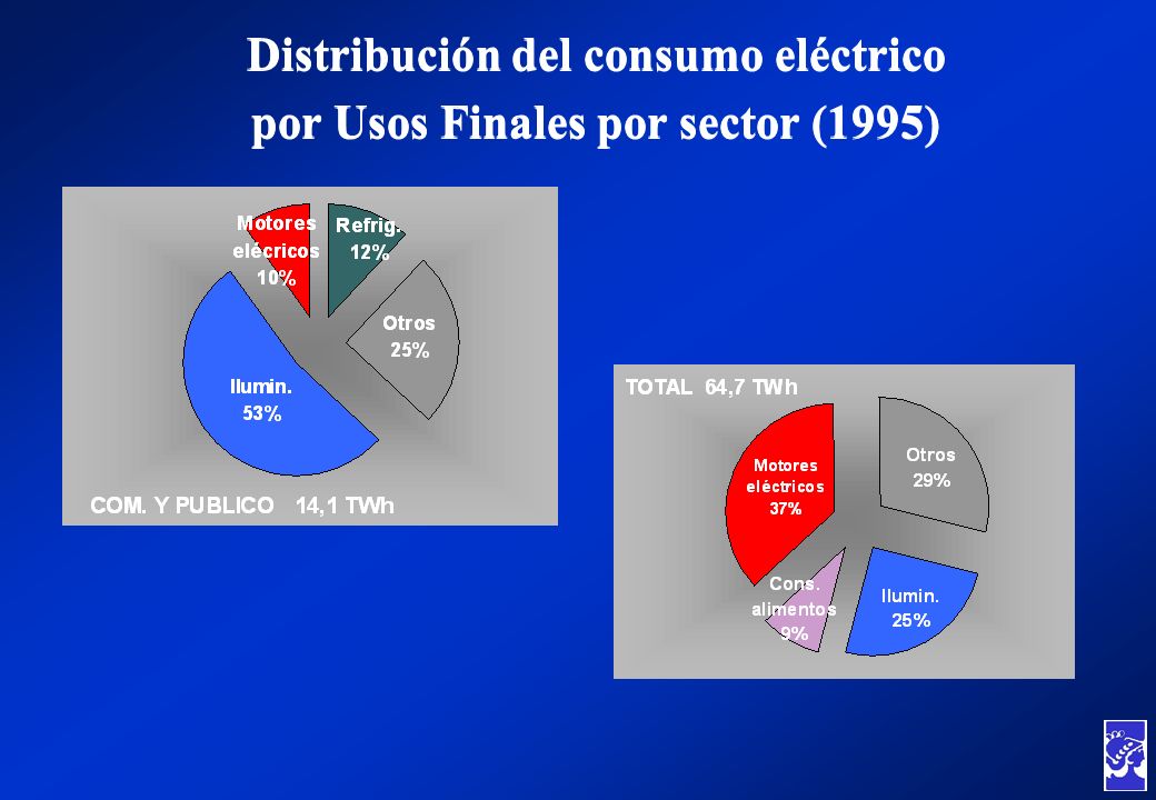 Distribución del consumo eléctrico por Usos Finales por sector (1995)