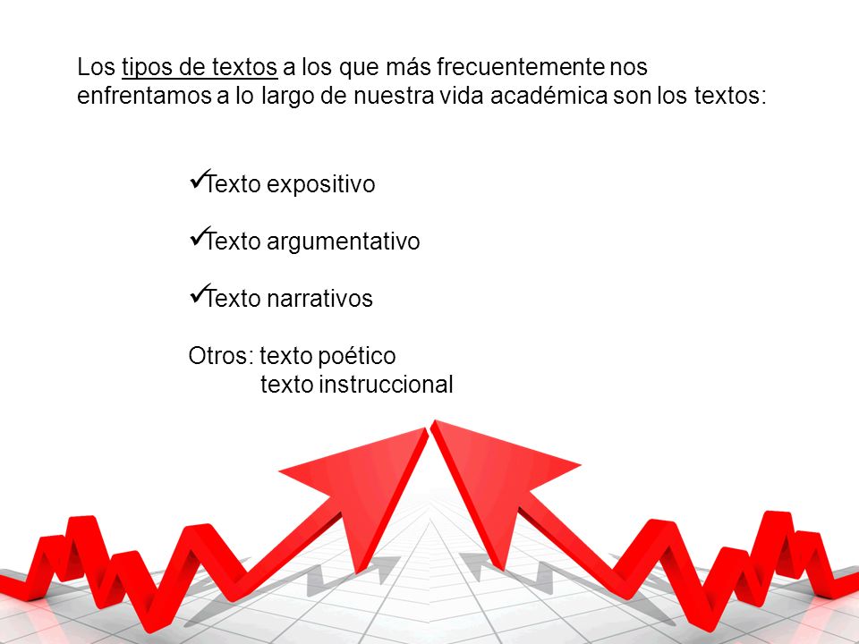 Los tipos de textos a los que más frecuentemente nos enfrentamos a lo largo de nuestra vida académica son los textos:
