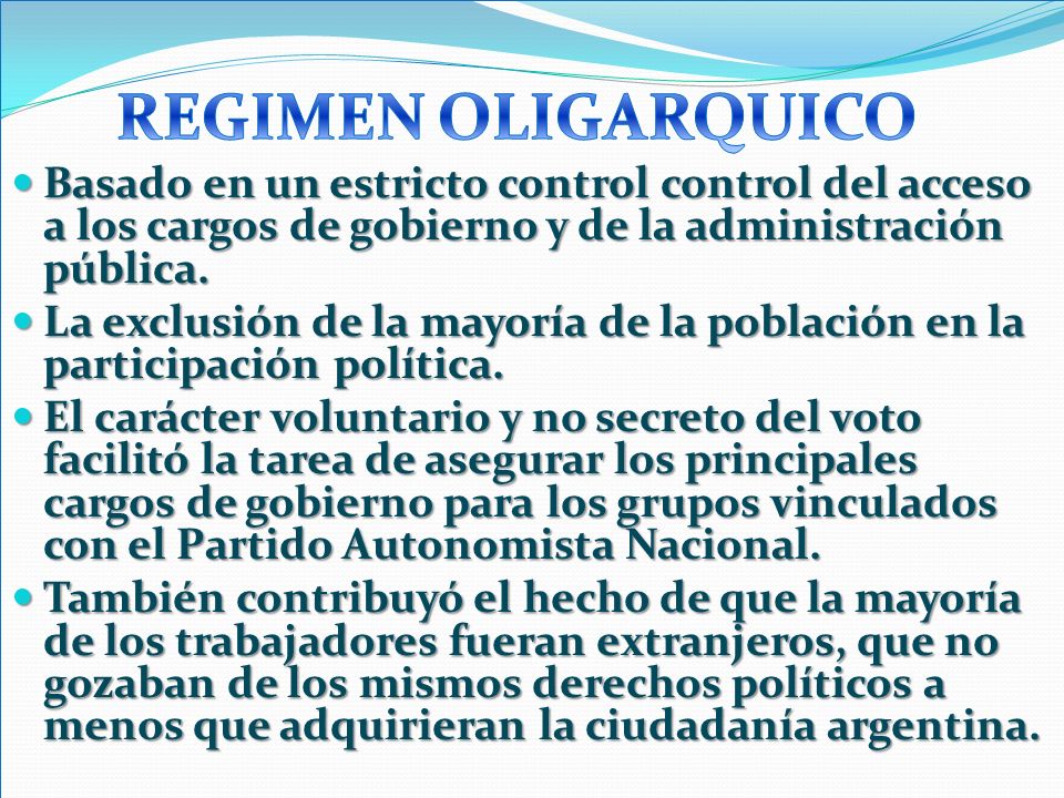 Basado en un estricto control control del acceso a los cargos de gobierno y de la administración pública.