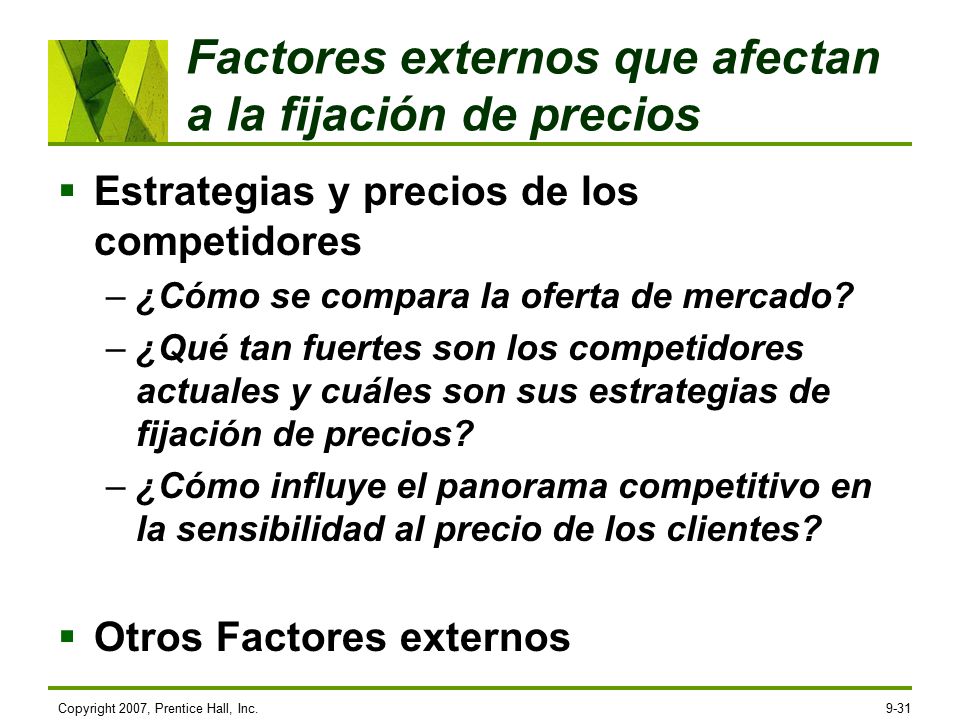 Factores externos que afectan a la fijación de precios