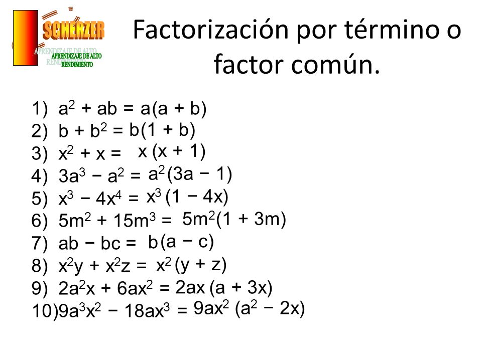 Factorización por término o factor común.