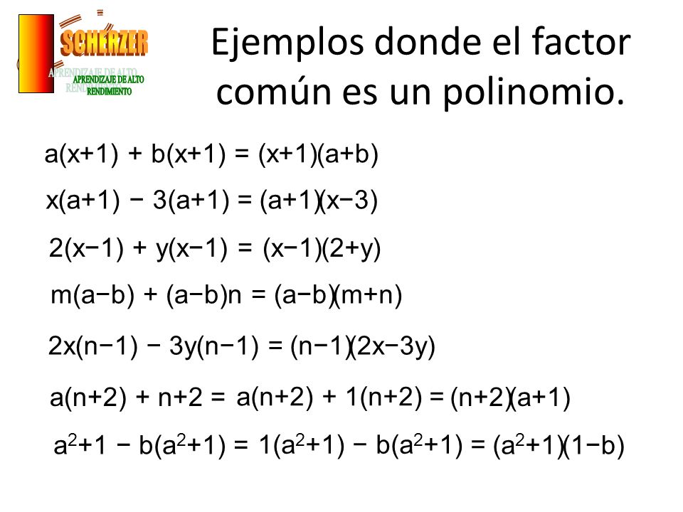 Ejemplos donde el factor común es un polinomio.