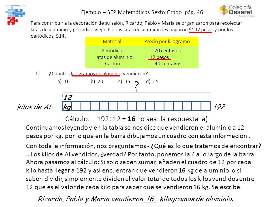 Ejemplo – SEP Matemáticas Sexto Grado pág. 46