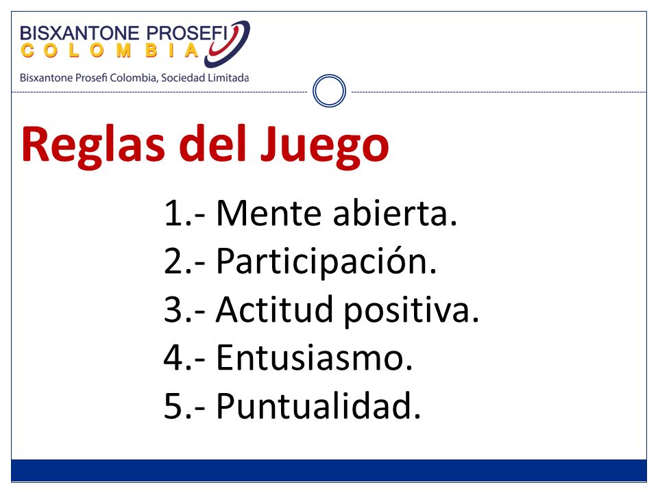 Reglas del Juego 1.- Mente abierta. 2.- Participación.