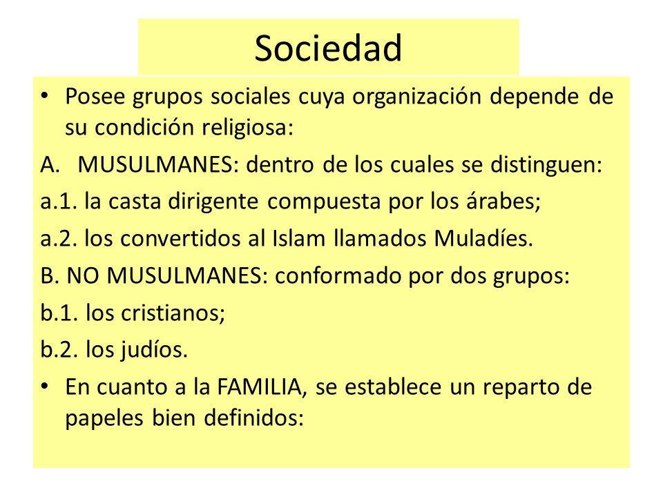 Sociedad Posee grupos sociales cuya organización depende de su condición religiosa: MUSULMANES: dentro de los cuales se distinguen: