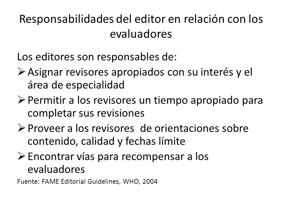 Responsabilidades del editor en relación con los evaluadores