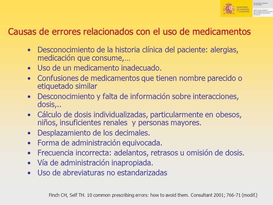 Causas de errores relacionados con el uso de medicamentos