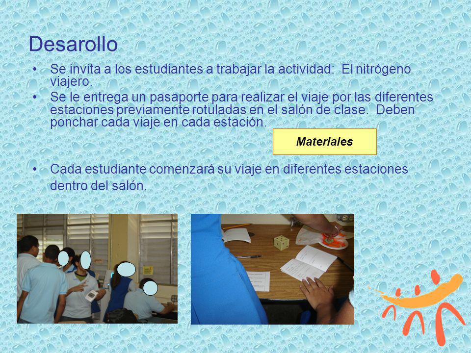 Desarollo Se invita a los estudiantes a trabajar la actividad: El nitrógeno viajero.