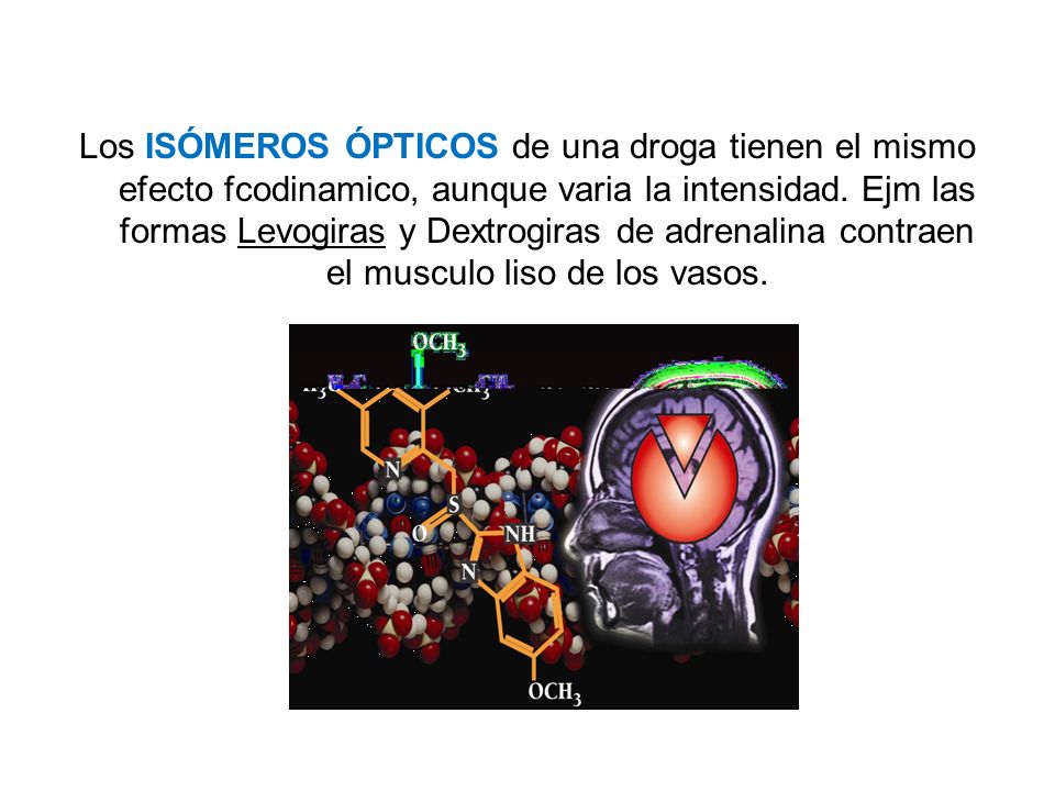 Los isómeros ópticos de una droga tienen el mismo efecto fcodinamico, aunque varia la intensidad.