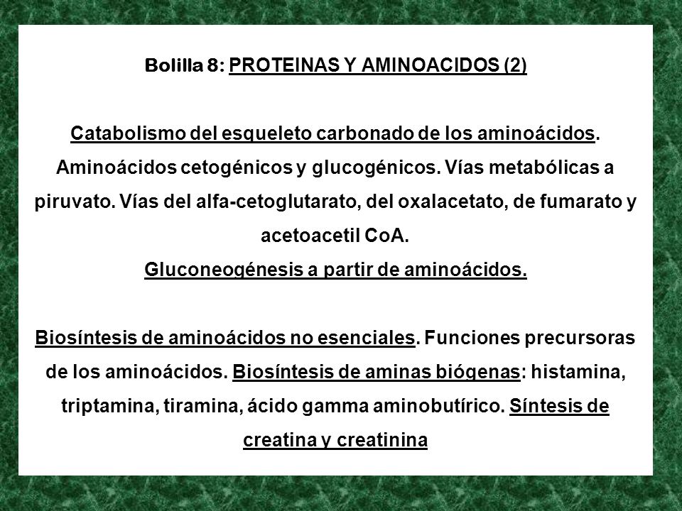 Bolilla 8: PROTEINAS Y AMINOACIDOS (2) Catabolismo del esqueleto carbonado de los aminoácidos.