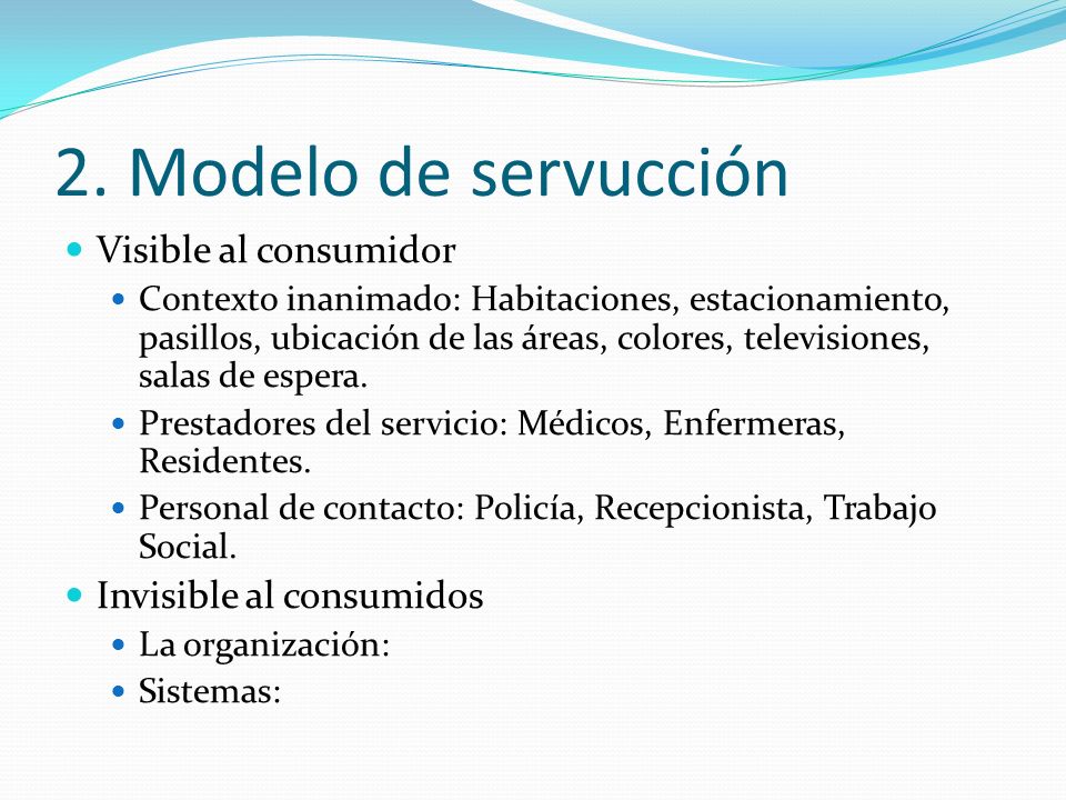 2. Modelo de servucción Visible al consumidor Invisible al consumidos