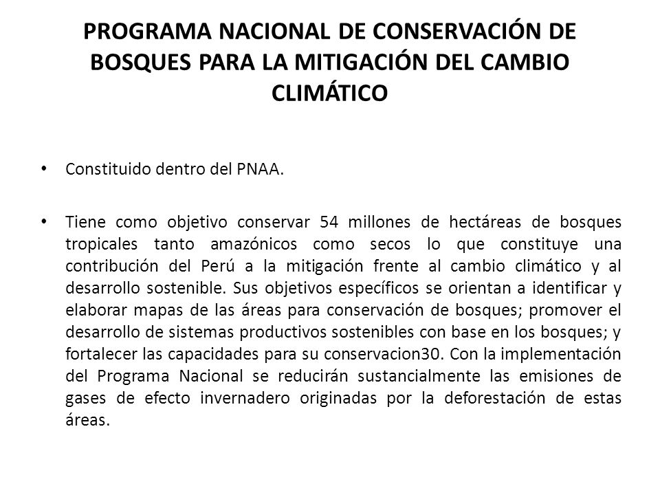 PROGRAMA NACIONAL DE CONSERVACIÓN DE BOSQUES PARA LA MITIGACIÓN DEL CAMBIO CLIMÁTICO