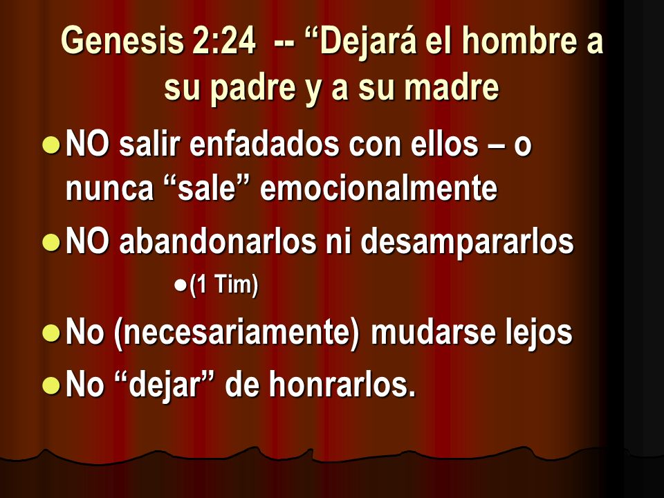 Genesis 2:24 -- Dejará el hombre a su padre y a su madre