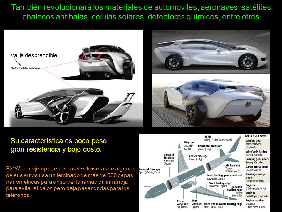 También revolucionará los materiales de automóviles, aeronaves, satélites, chalecos antibalas, células solares, detectores químicos, entre otros.