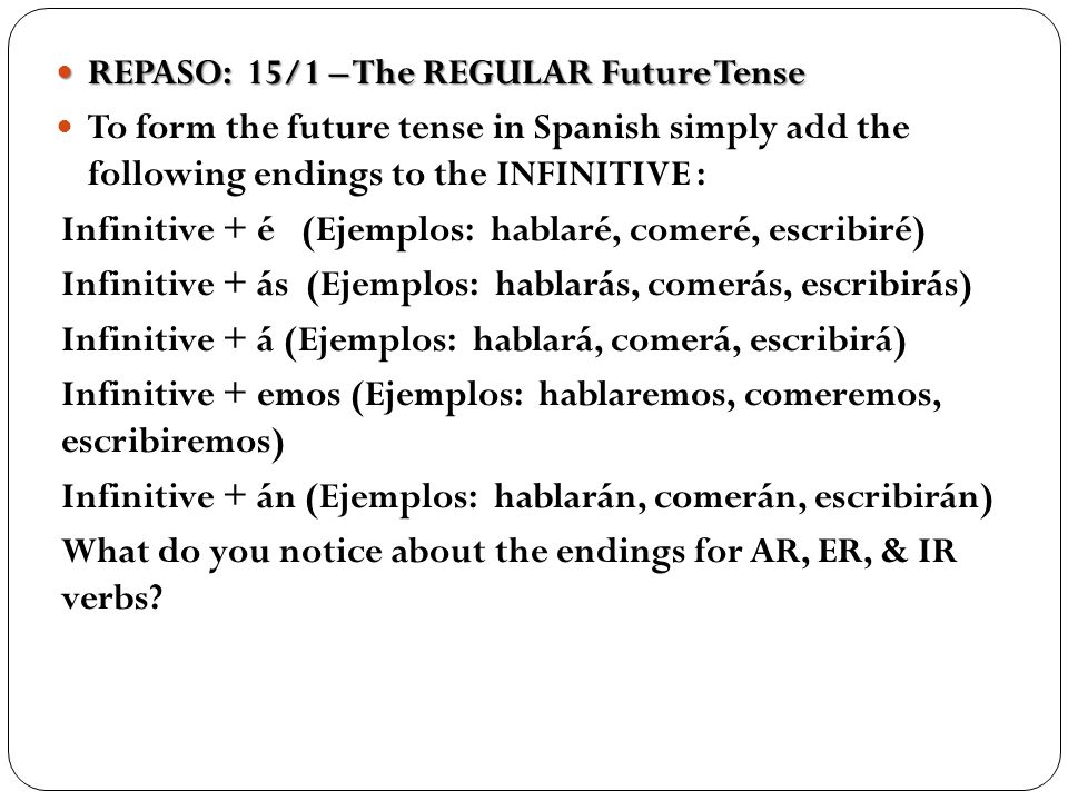 REPASO: 15/1 – The REGULAR Future Tense