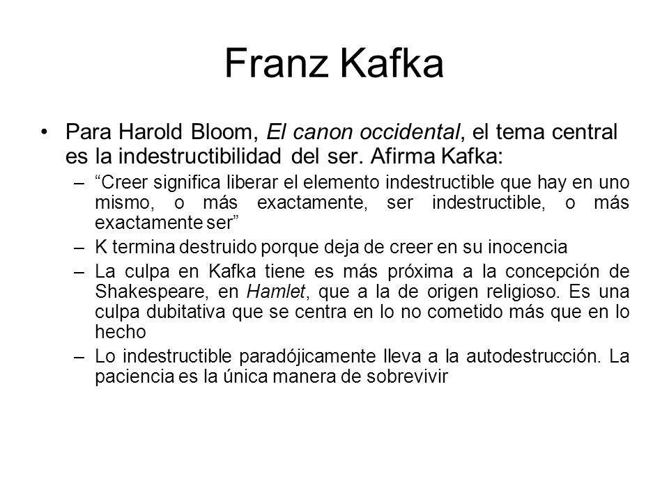 Franz Kafka Para Harold Bloom, El canon occidental, el tema central es la indestructibilidad del ser. Afirma Kafka: