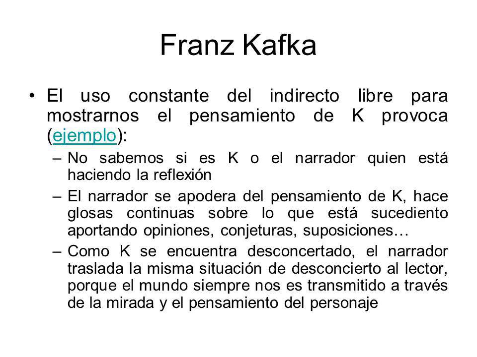 Franz Kafka El uso constante del indirecto libre para mostrarnos el pensamiento de K provoca (ejemplo):