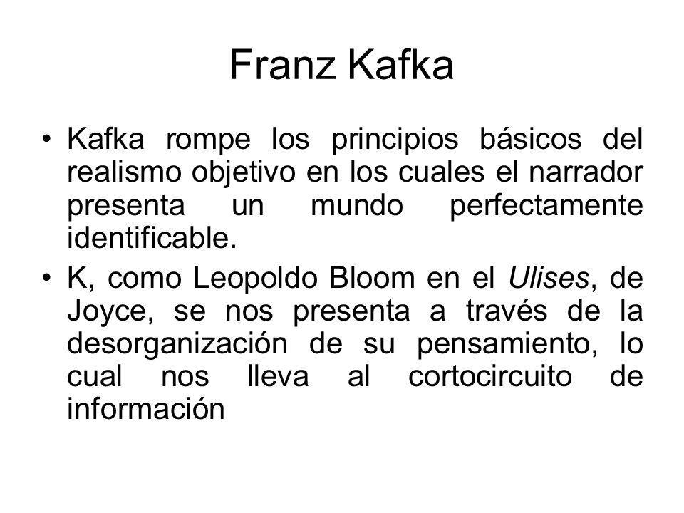 Franz Kafka Kafka rompe los principios básicos del realismo objetivo en los cuales el narrador presenta un mundo perfectamente identificable.