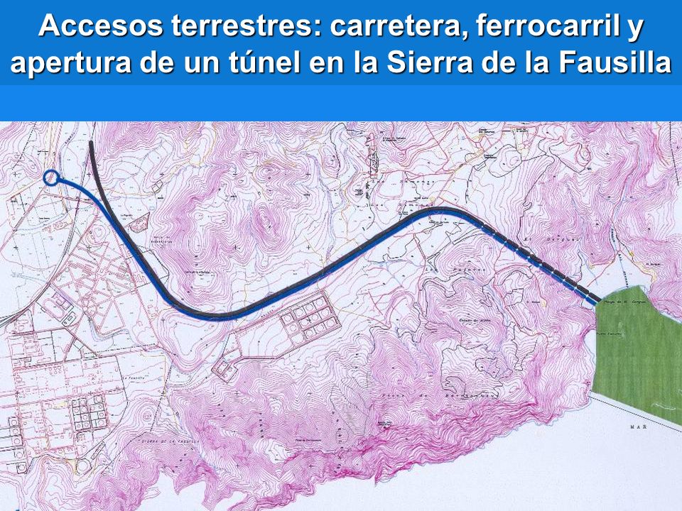 Accesos terrestres: carretera, ferrocarril y apertura de un túnel en la Sierra de la Fausilla