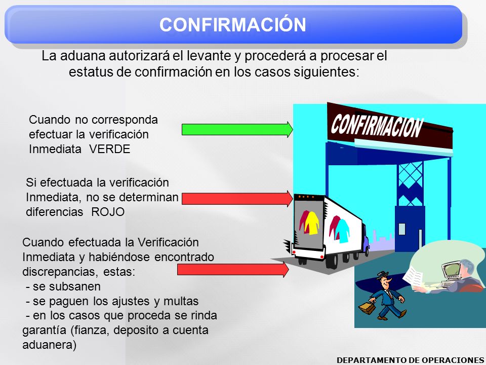 CONFIRMACIÓN La aduana autorizará el levante y procederá a procesar el estatus de confirmación en los casos siguientes: