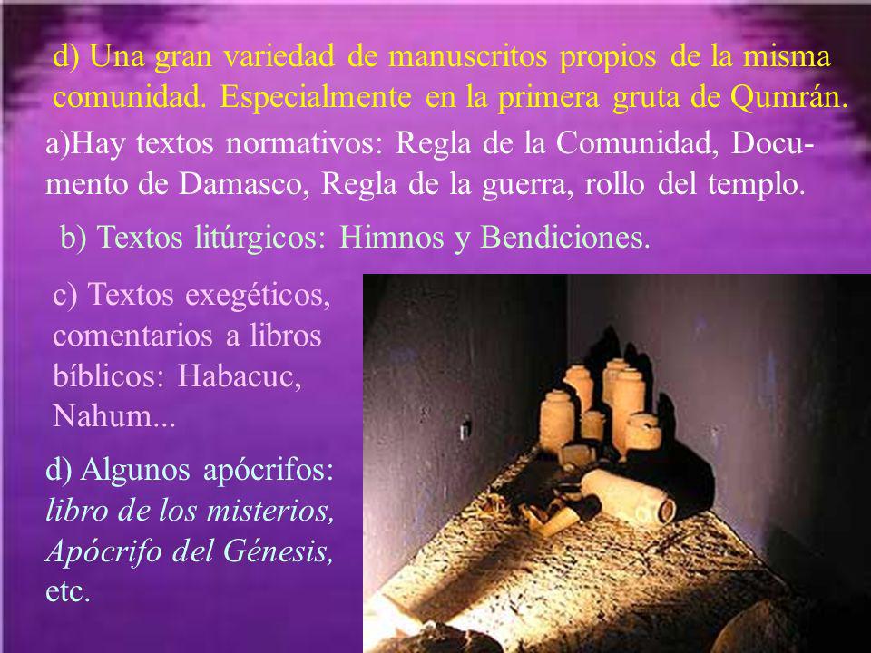 d) Una gran variedad de manuscritos propios de la misma comunidad