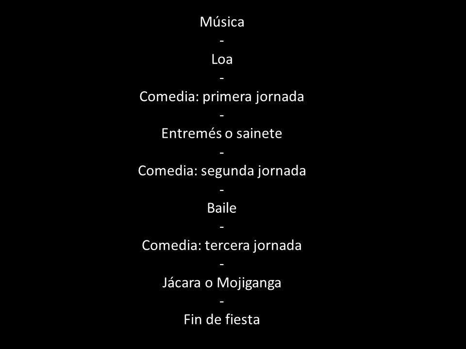 Comedia: primera jornada Entremés o sainete Comedia: segunda jornada