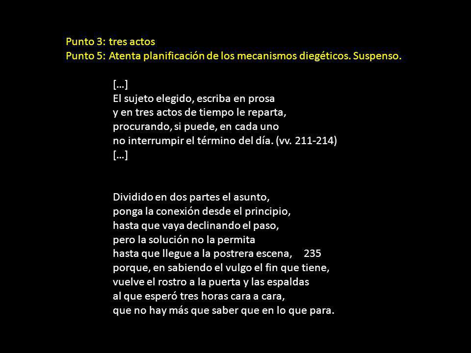 Punto 3: tres actos Punto 5: Atenta planificación de los mecanismos diegéticos. Suspenso. […] El sujeto elegido, escriba en prosa.