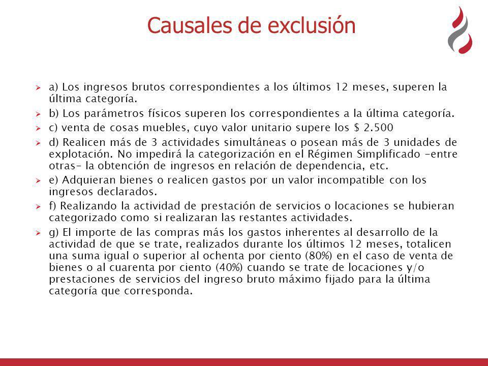 Causales de exclusión a) Los ingresos brutos correspondientes a los últimos 12 meses, superen la última categoría.