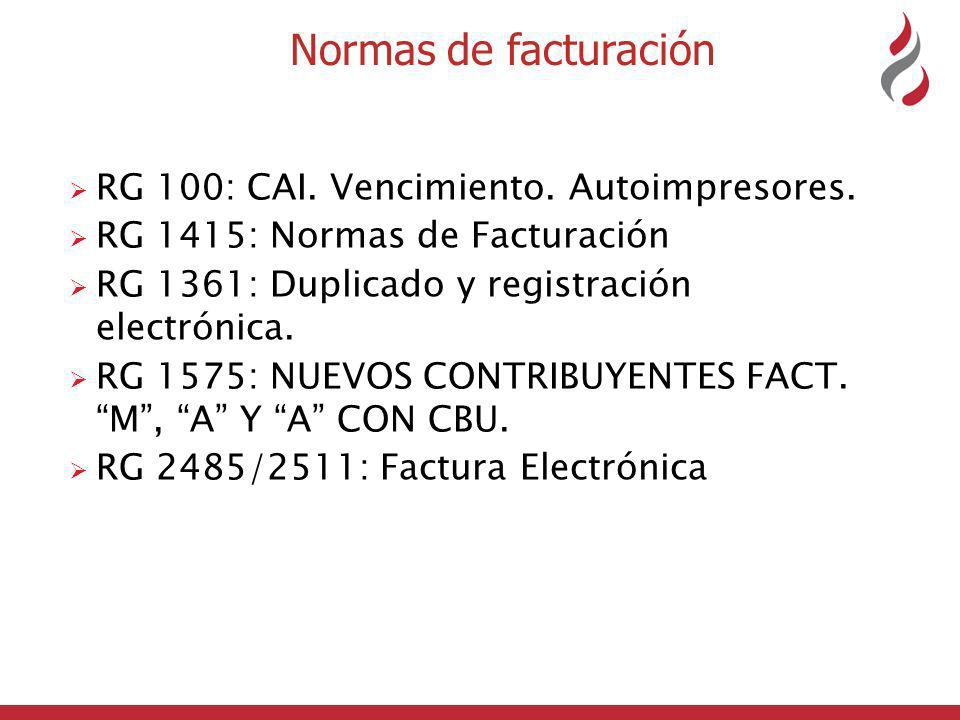 Normas de facturación RG 100: CAI. Vencimiento. Autoimpresores.