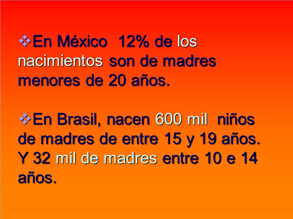 En México 12% de los nacimientos son de madres menores de 20 años.