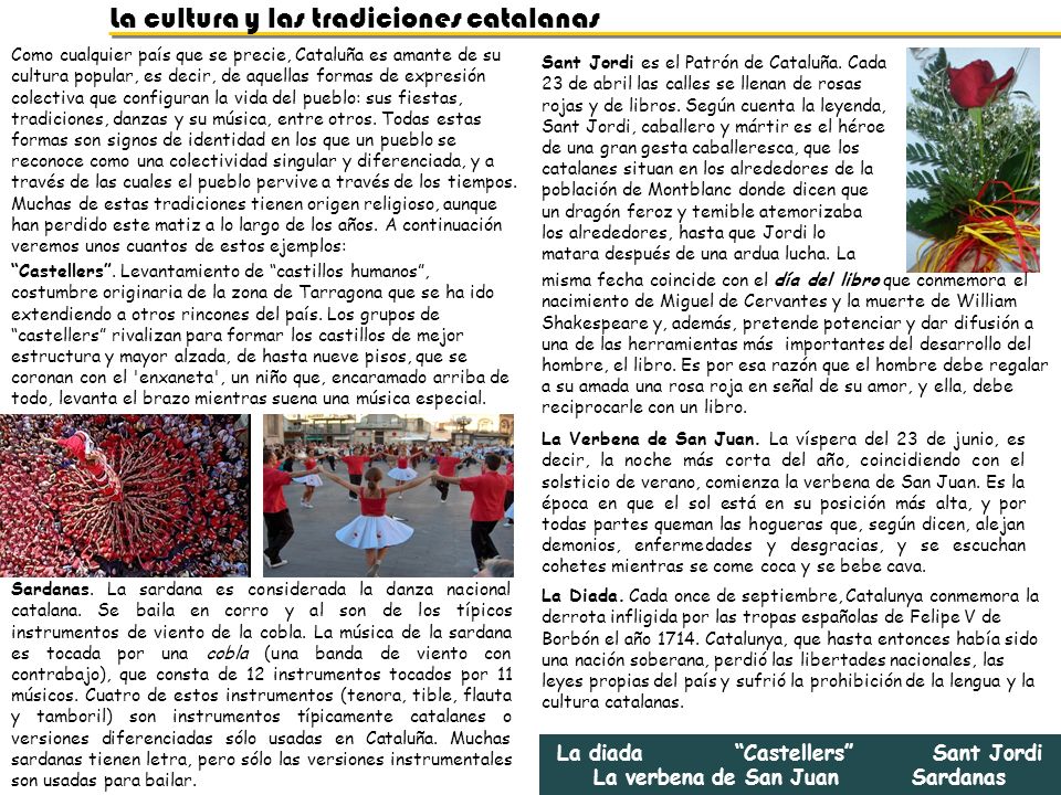 La diada Castellers Sant Jordi La verbena de San Juan Sardanas