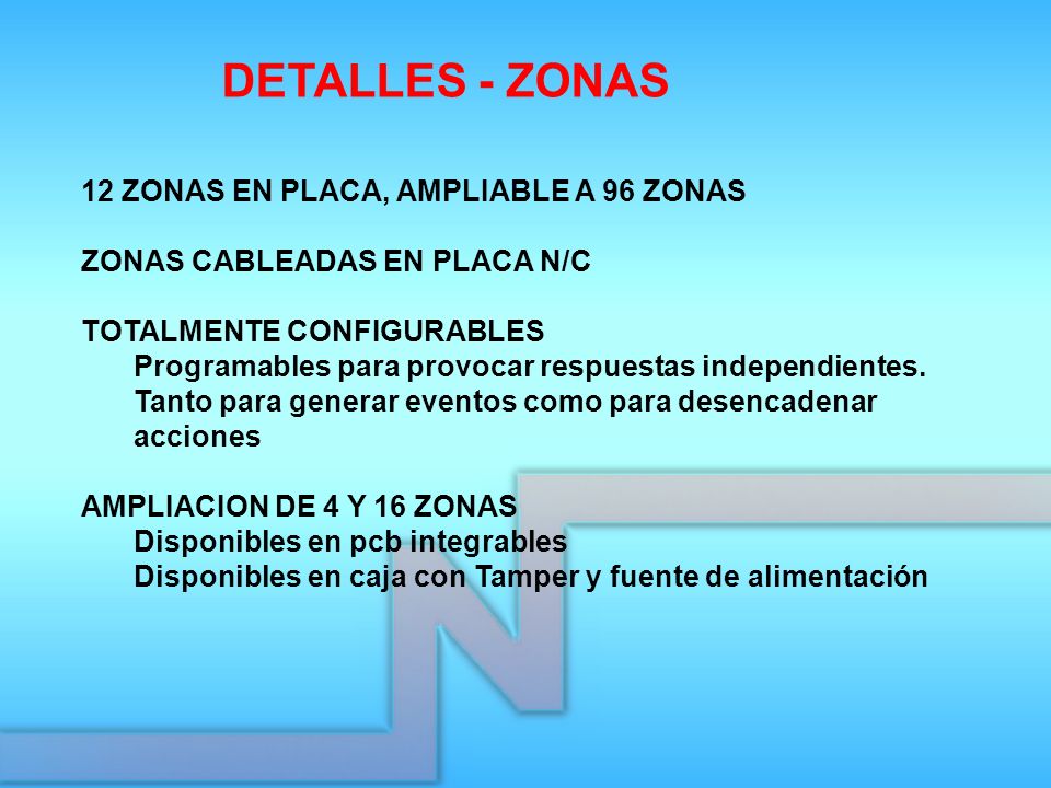 DETALLES - ZONAS 12 ZONAS EN PLACA, AMPLIABLE A 96 ZONAS