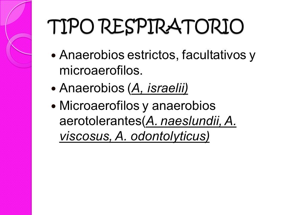 TIPO RESPIRATORIO Anaerobios estrictos, facultativos y microaerofilos.