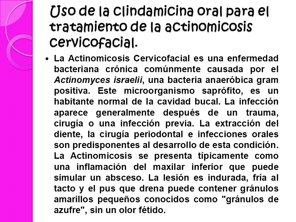 Uso de la clindamicina oral para el tratamiento de la actinomicosis cervicofacial.