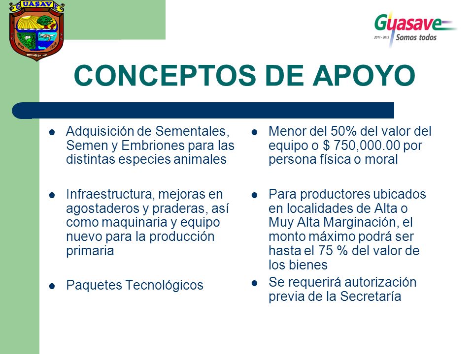 CONCEPTOS DE APOYO Adquisición de Sementales, Semen y Embriones para las distintas especies animales.