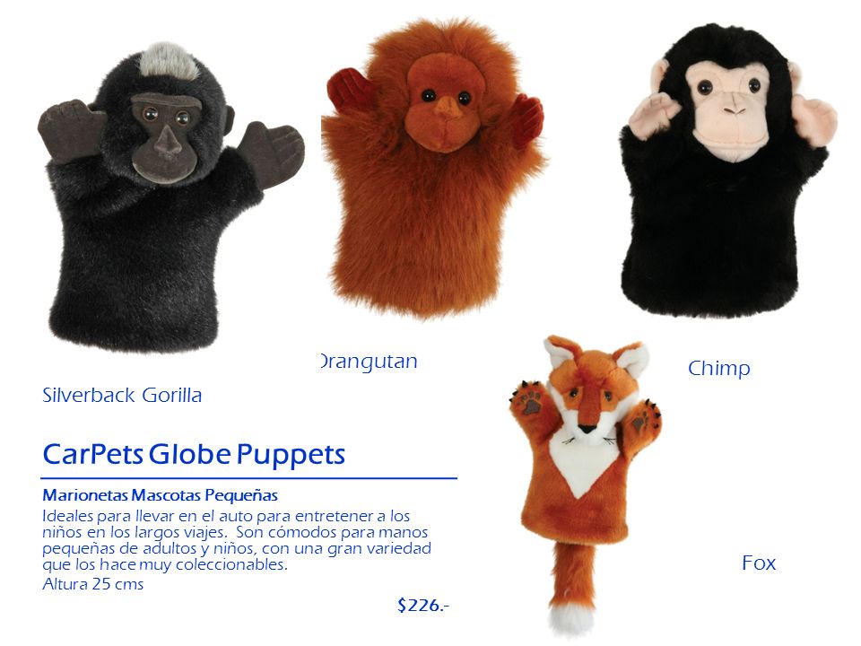 CarPets Globe Puppets Orangutan Chimp Silverback Gorilla Fox $226.-