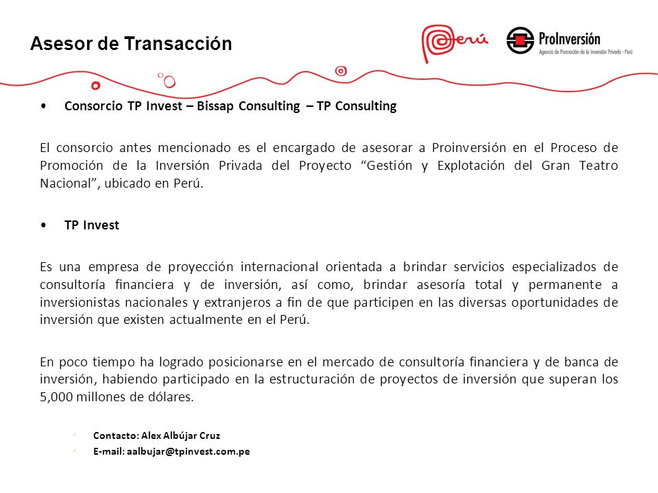Asesor de Transacción Consorcio TP Invest – Bissap Consulting – TP Consulting.
