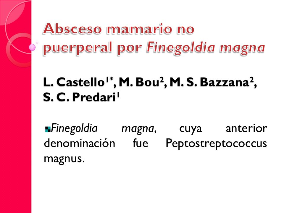 Absceso mamario no puerperal por Finegoldia magna L. Castello1. , M