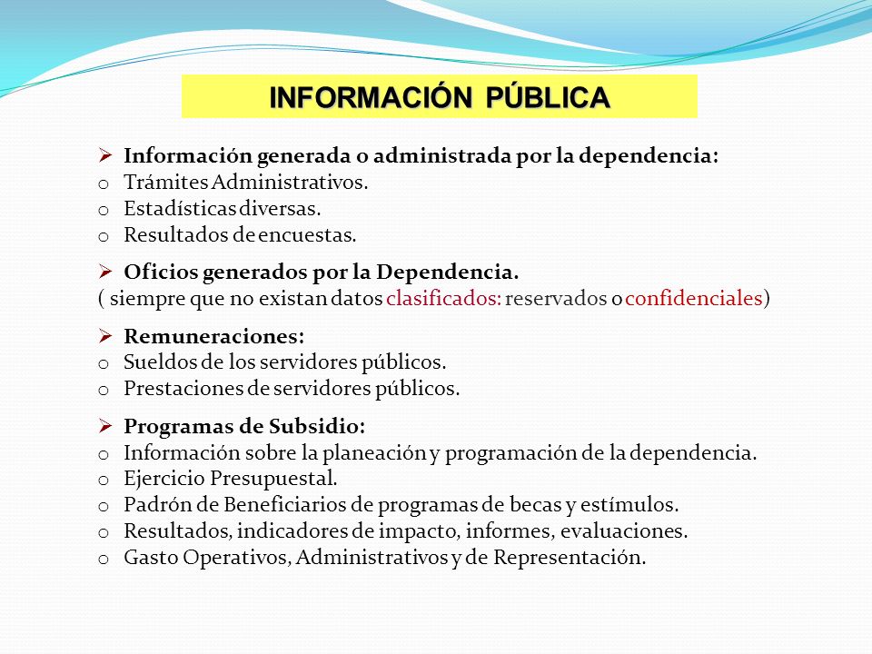 INFORMACIÓN PÚBLICA Información generada o administrada por la dependencia: Trámites Administrativos.