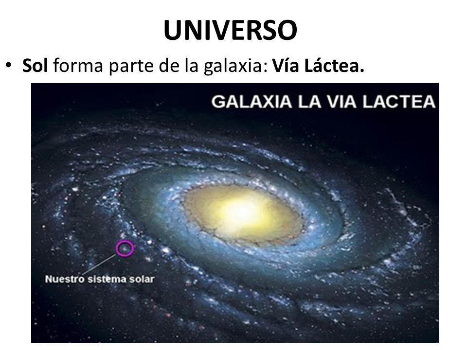 UNIVERSO Sol forma parte de la galaxia: Vía Láctea.