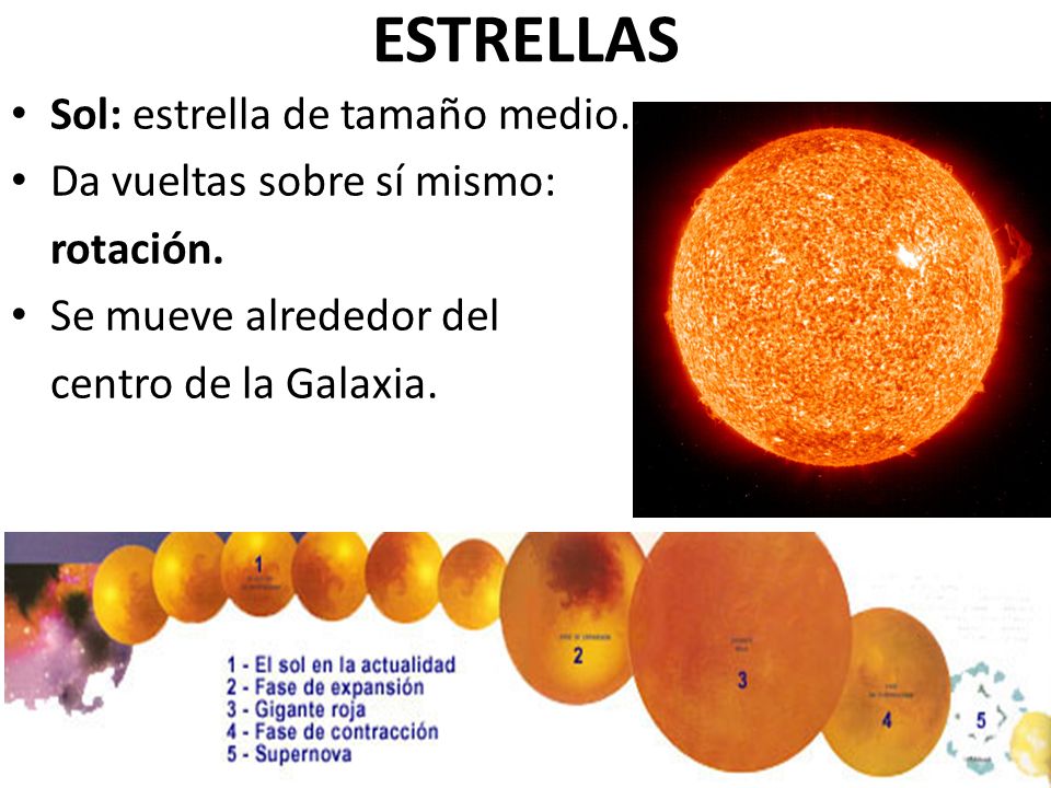 ESTRELLAS Sol: estrella de tamaño medio. Da vueltas sobre sí mismo: