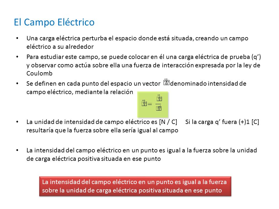 El Campo Eléctrico Una carga eléctrica perturba el espacio donde está situada, creando un campo eléctrico a su alrededor.