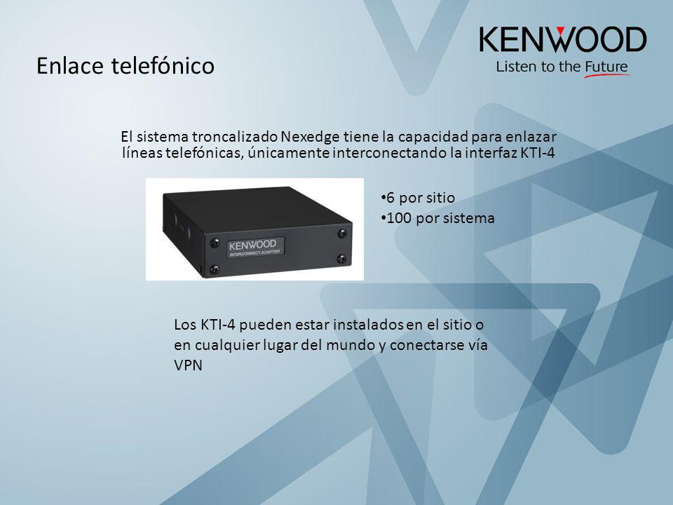 Enlace telefónico El sistema troncalizado Nexedge tiene la capacidad para enlazar líneas telefónicas, únicamente interconectando la interfaz KTI-4.