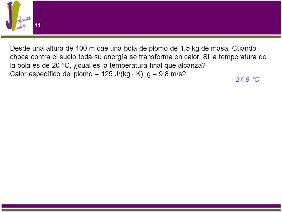 Desde una altura de 100 m cae una bola de plomo de 1,5 kg de masa