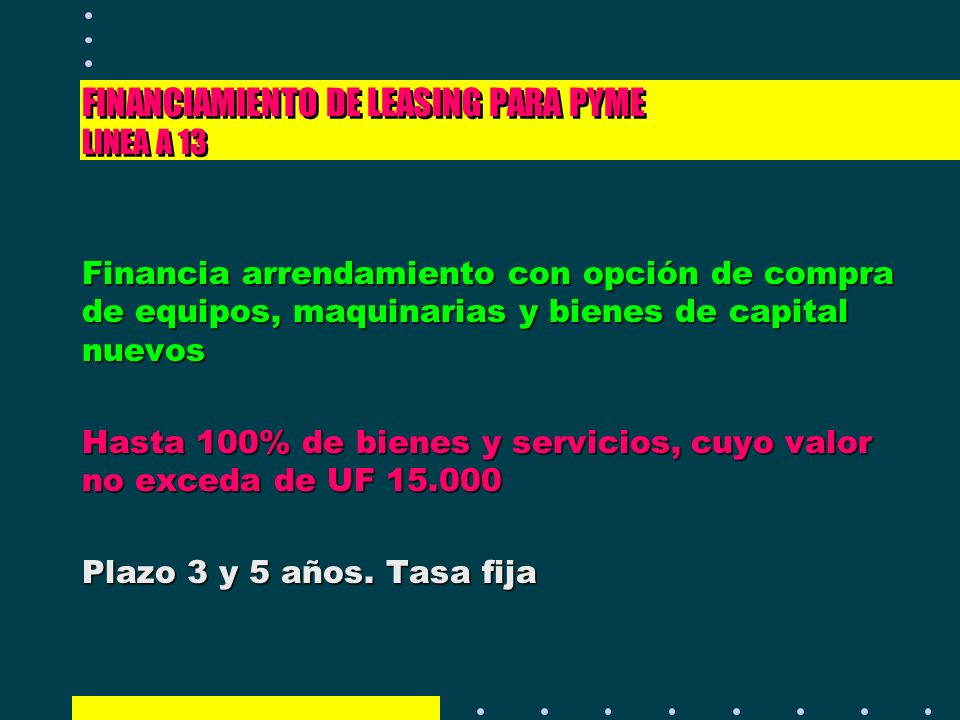 FINANCIAMIENTO DE LEASING PARA PYME LINEA A 13