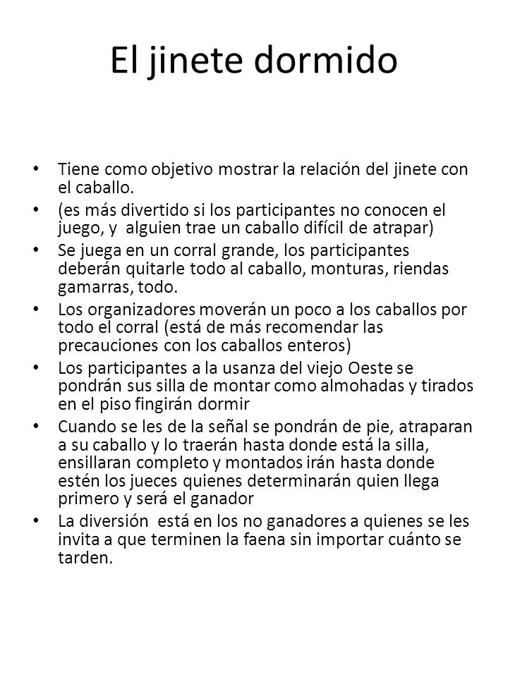 El jinete dormido Tiene como objetivo mostrar la relación del jinete con el caballo.