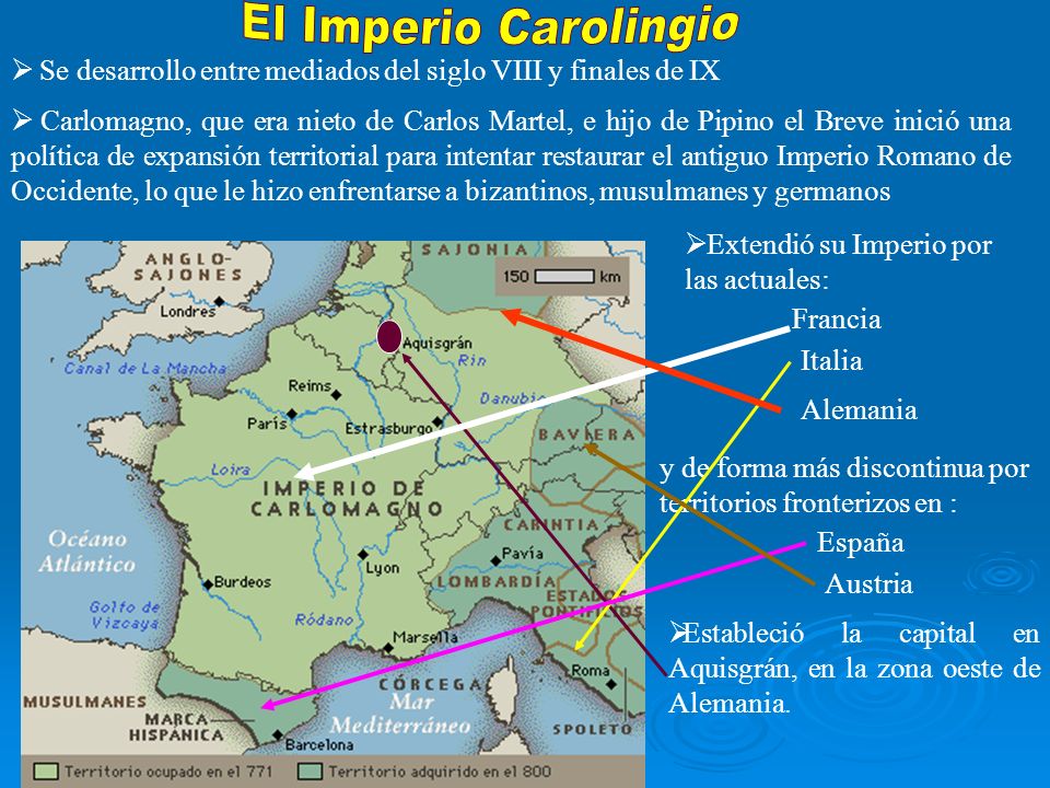 El Imperio Carolingio Se desarrollo entre mediados del siglo VIII y finales de IX.